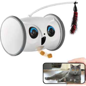 Dispensador interactivo de robot de búho con cámara para mascotas