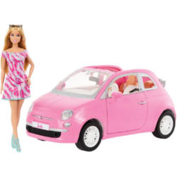 Barbie vehículo para muñecas Fiat rosa con muñeca