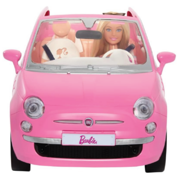 Barbie vehículo para muñecas Fiat rosa con muñeca - Image 3
