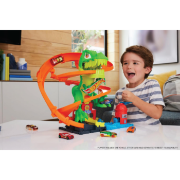 Hot Wheels City pista de juguete T-Rex vs estación de bomberos - Image 3