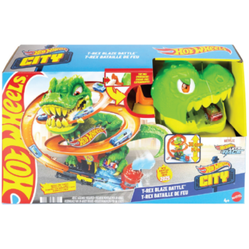 Hot Wheels City pista de juguete T-Rex vs estación de bomberos